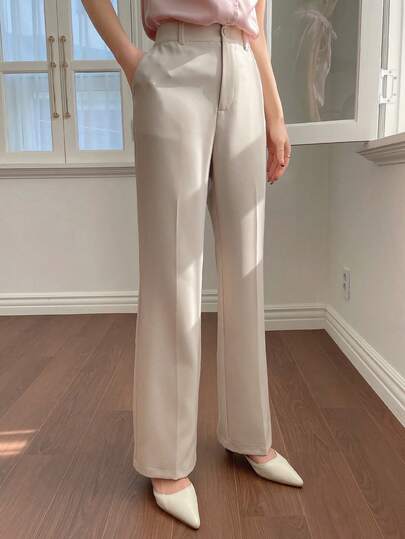 DAZY Casual Business Solid Color Straight Leg Pants Low Rise
